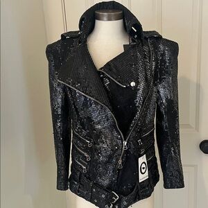 Balmain Black Sequin denim Jacket new with tags rare